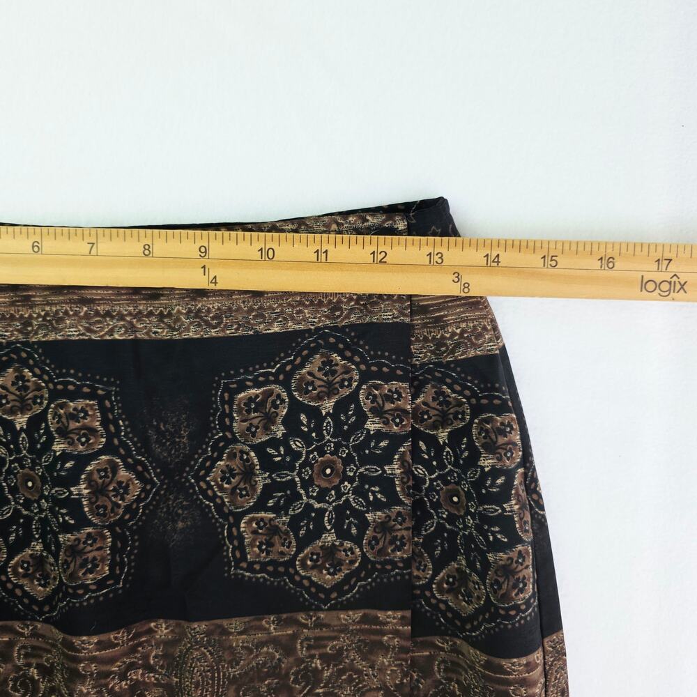 Vintage Wrap Maxi Skirt Size 8 Black Brown Medallion Print Dark Boho Grunge 90s - Picture 12 of 12